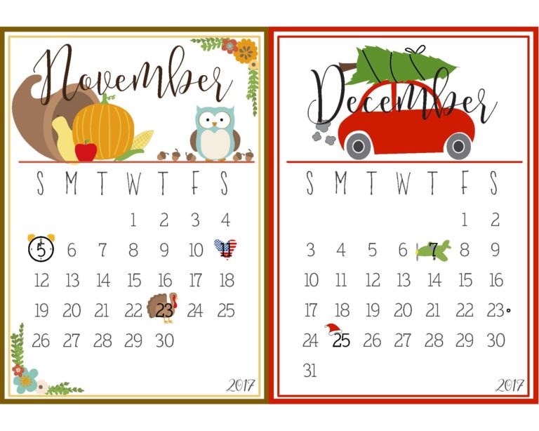 free mini calendar 2017